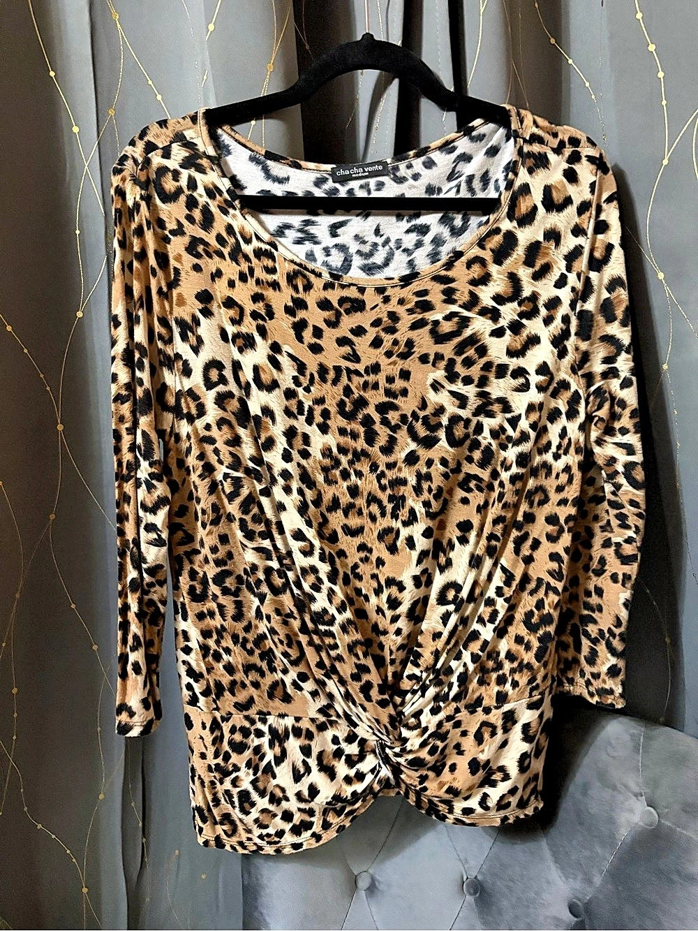 cha vente Long Sleeve Animal Print Twist Top in Brown & Black Size Medium